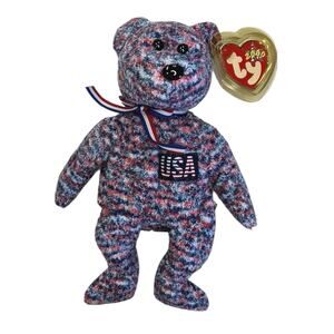 TY Beanie Baby Bear USA, 4th of July New Millennium Edition Red White Blue 2000